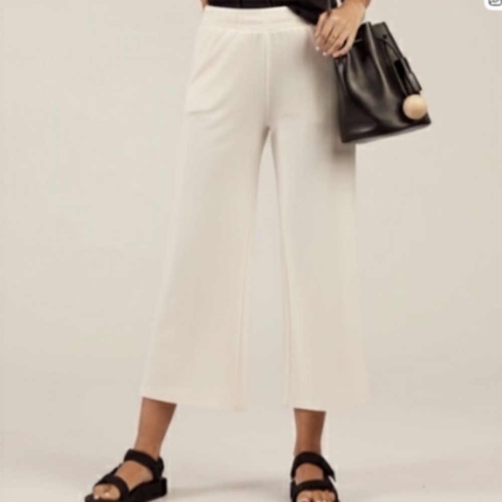 Mate the Label Cropped Wide Leg Thermal Pant Waffle Knit Ivory White XL
